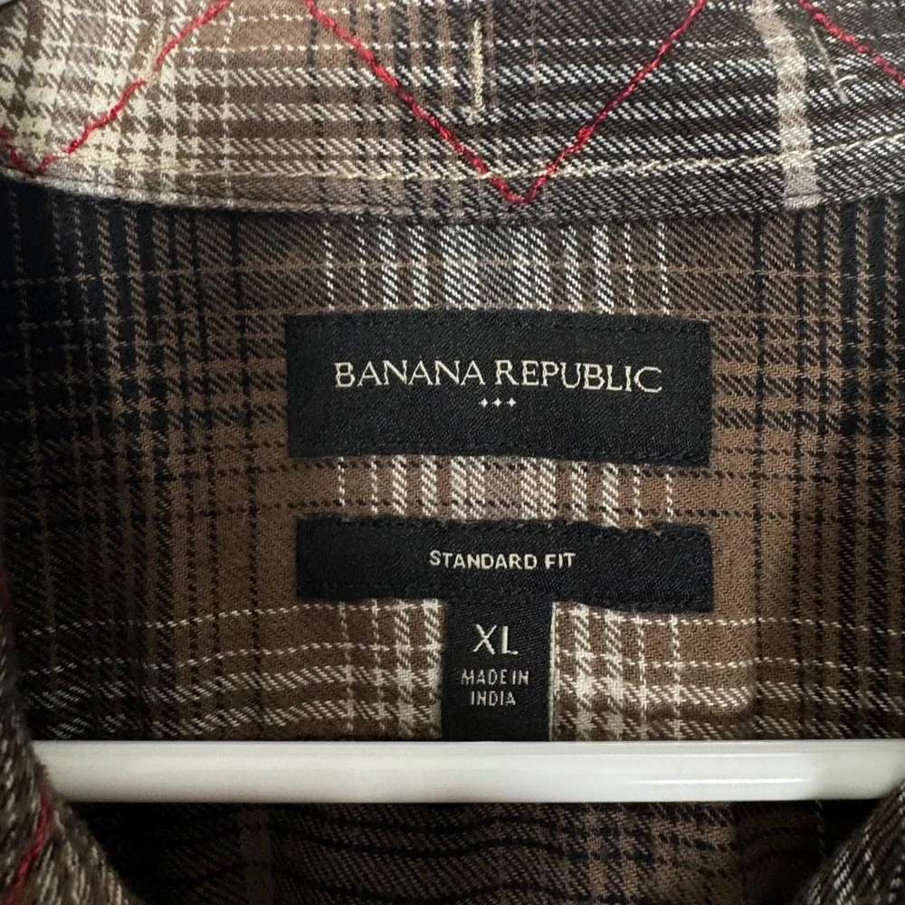Banana Republic Men Standard Fit Flannel Plaid Long Sleeve Brown Shirt XL Grunge